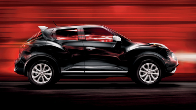 2017 Nissan JUKE crossover exterior in Super Black with white accessories