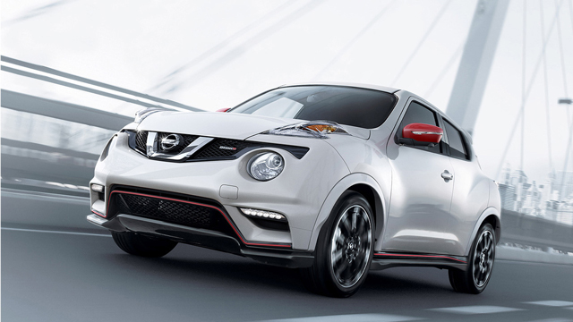 2017 Nissan JUKE NISMO exterior shown in Pearl White with red accessories