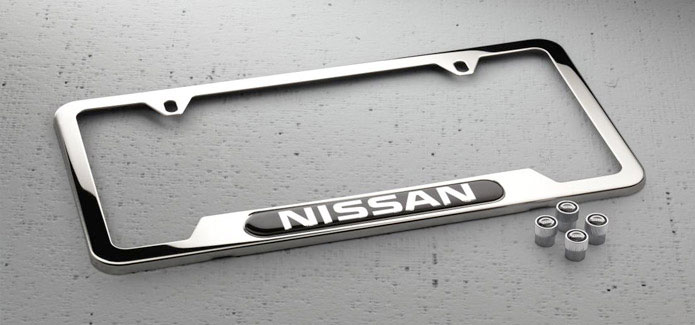 Nissan Chrome License Plate Frame and Valve Stem Caps Package Nissan Chrome License Plate Frame and Valve Stem Caps Package